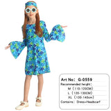 Bohemian Hippie Outfit for Kids 60s 70s Disco Floral Print Dressing Costume Halloween Costume for Role Play and Parties