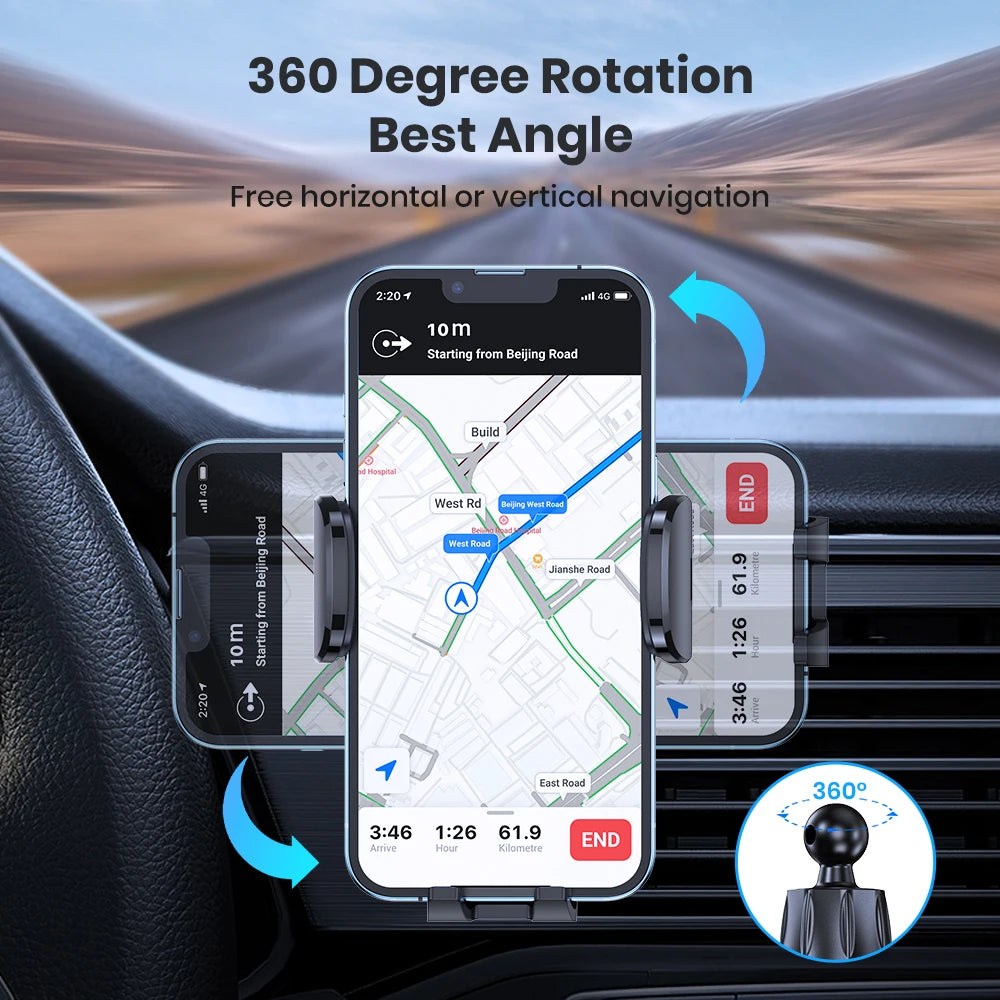 TOPK Car Phone Holder Universal Phone Mount for Car with Hook Clip Air Vent Car Mount 360° Rotation for Mobile Phones