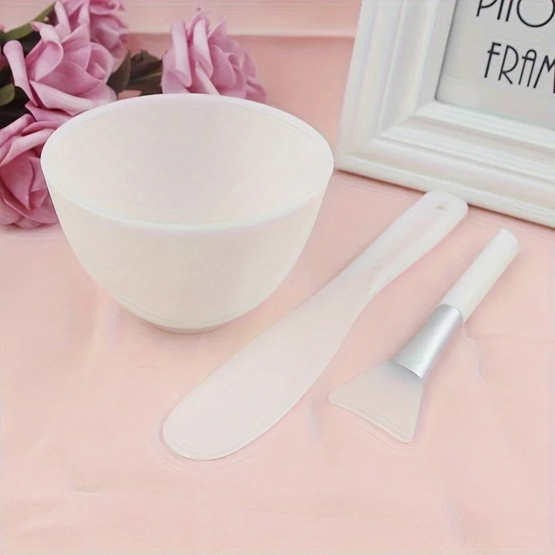 1-Set Silicone Facial Mask Mixing Bowl Kit - DIY Skincare & Mud Mask Preparation Tools with Black Bowl, Applicator Brush