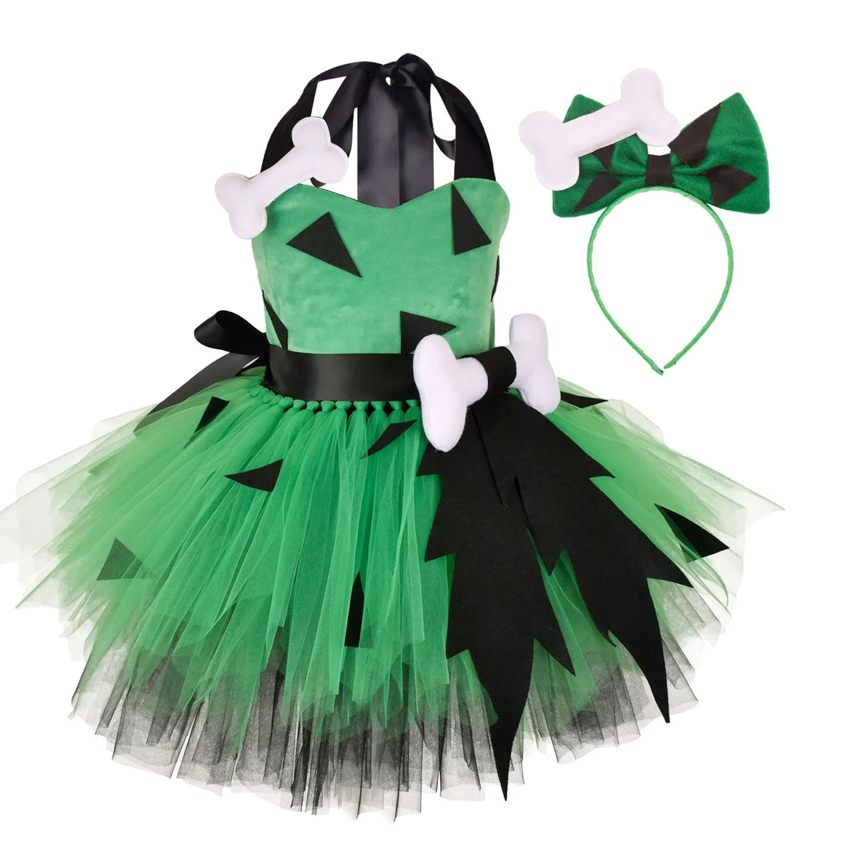 Flintstones Bone Costume Kids Girl Halloween Party Dresses Green St. Patrick's Day Cartoon Tutu Dress Children Carnival Clothes