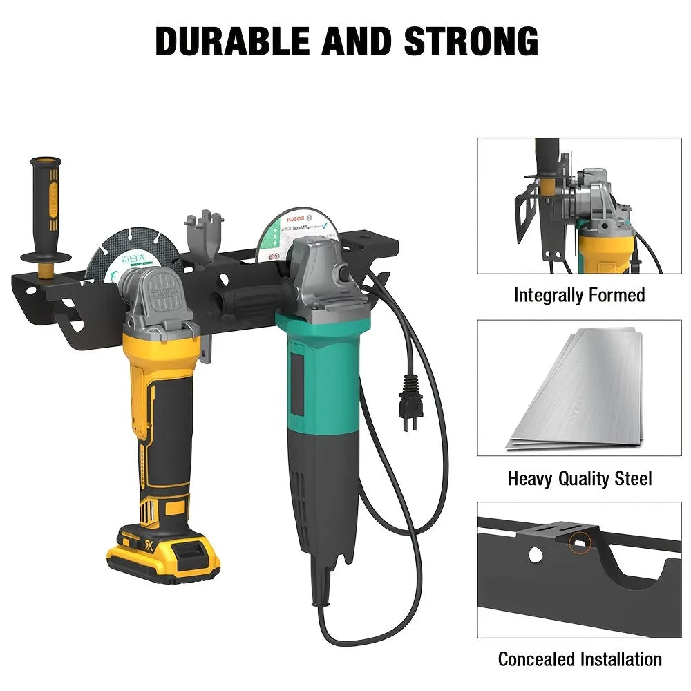 Angle Grinder Holder -2/3 Bay with Cord Hanger, Wall mount Bracket for Cutters Polishers, Garage and Workspace