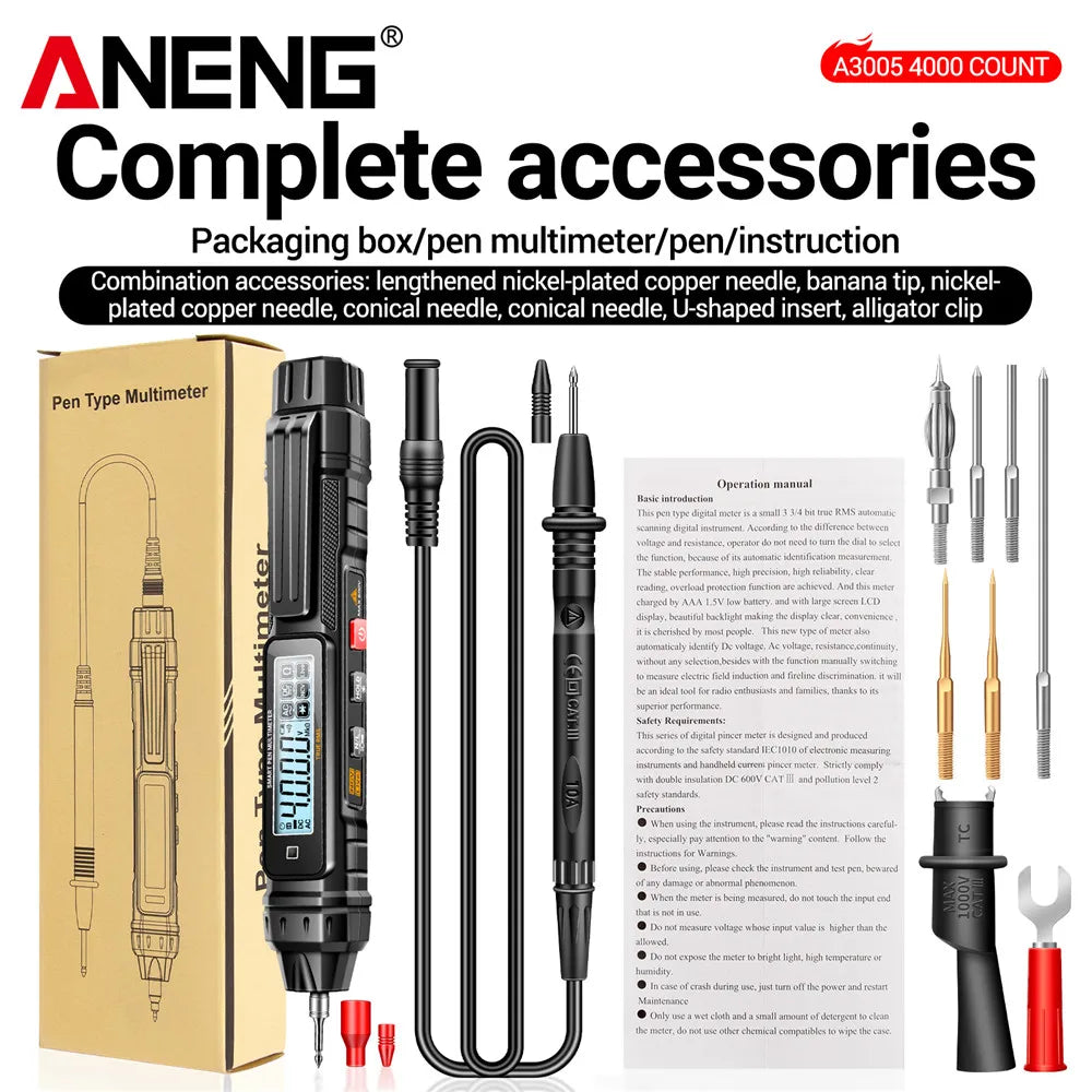 ANENG A3005 Digital Multimeter Pen Type 4000 Counts AC/DC Voltage Professional Meter Non-Contact Auto Ohm Diode Tester For Tool