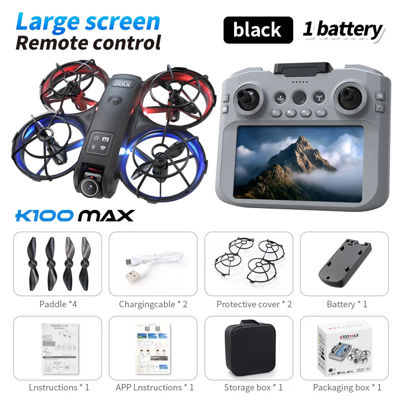 Hot K100 MAX Mini Drone Professional 4K HD Dual Camera Fpv Screen Optical Flow Drone Toys Quadcopter Brushless Dron Toy Gift New
