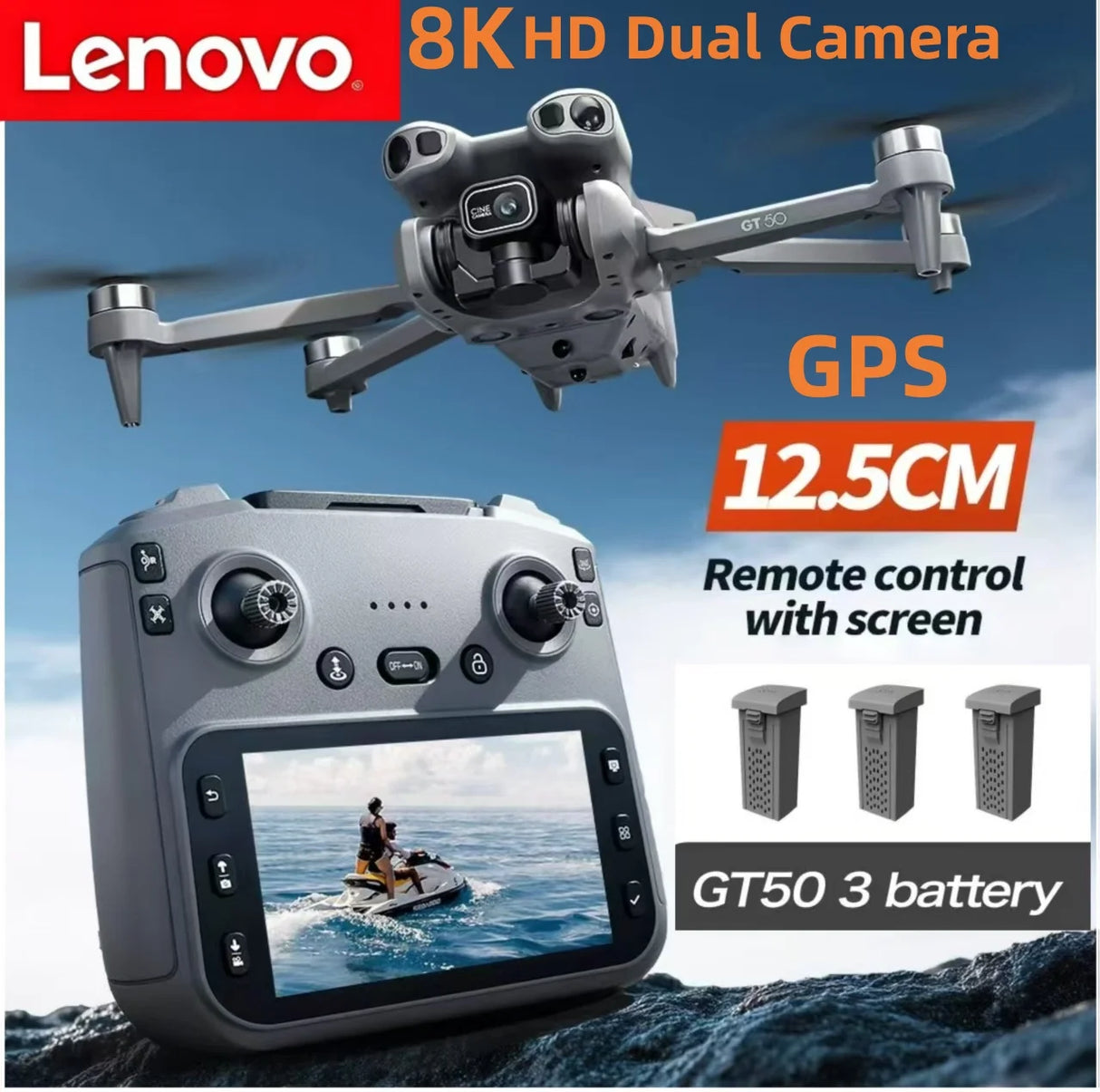 Lenovo GT50 4K FPV Drone 8K HD Dual camera drone  brushless motor 4.3" screen EIS anti-shake 2.4 GHz RC quadcopter Toy Aircraft