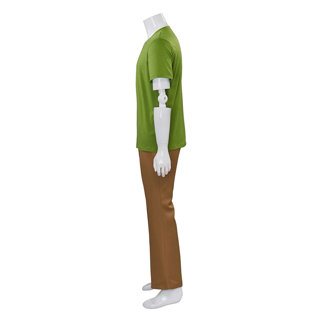 Adult Men Shaggy Cosplay Costume Green V-Neck Short-Sleeve Shirt and Brown Pants Suit Halloween Outfit