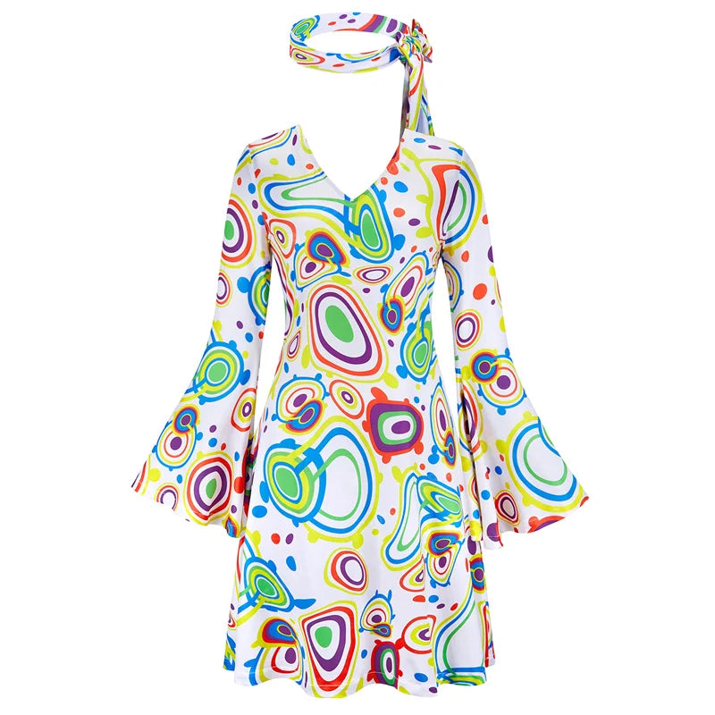 70s Costume Disco Dresses for Women Halloween Costume Sexy Hippie Costume Disco Dress with Disco Headband 70s Outfit Women