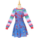 Anime Scary Chucky Women Dress Cosplay Costume Cartoon Horror Chucky Jumpsuits Halloween Clothing for Men Women Party Costumes
