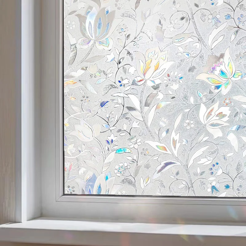 Window Privacy Film Static Clings Vinyl 3D Decals Stickers Rainbow Film for Glass Door Heat Control Anti UV