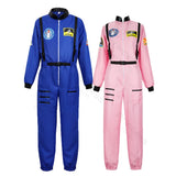 Adult Astronaut Costume for Women Men Flight Suit Costume Cosplay Space Astronaut Blue Full Body Jumpsuit with Zipper Carnival