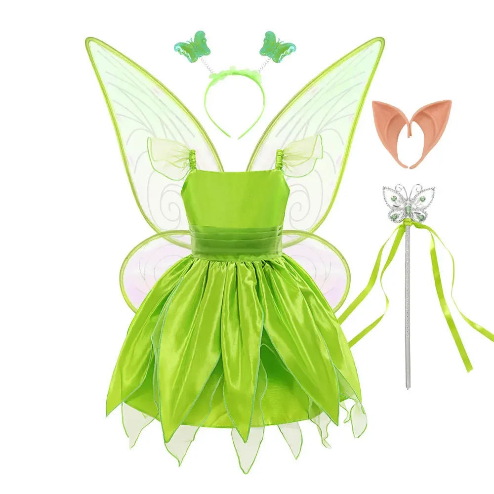 Girls Fairy Tinker Bell Costume Halloween Carnival Elves Party Peter Pan Cosplay Costume for Kids Green Tinkerbell Fancy Dresses