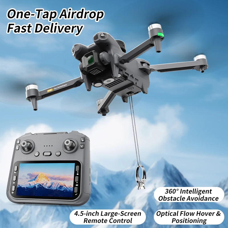 AE51 Foldable GPS Drone 4.5 Inch Large Screen Controller 4K HD Camera Optical Flow Stable Hover WiFi FPV RC Quadcopter for Gift