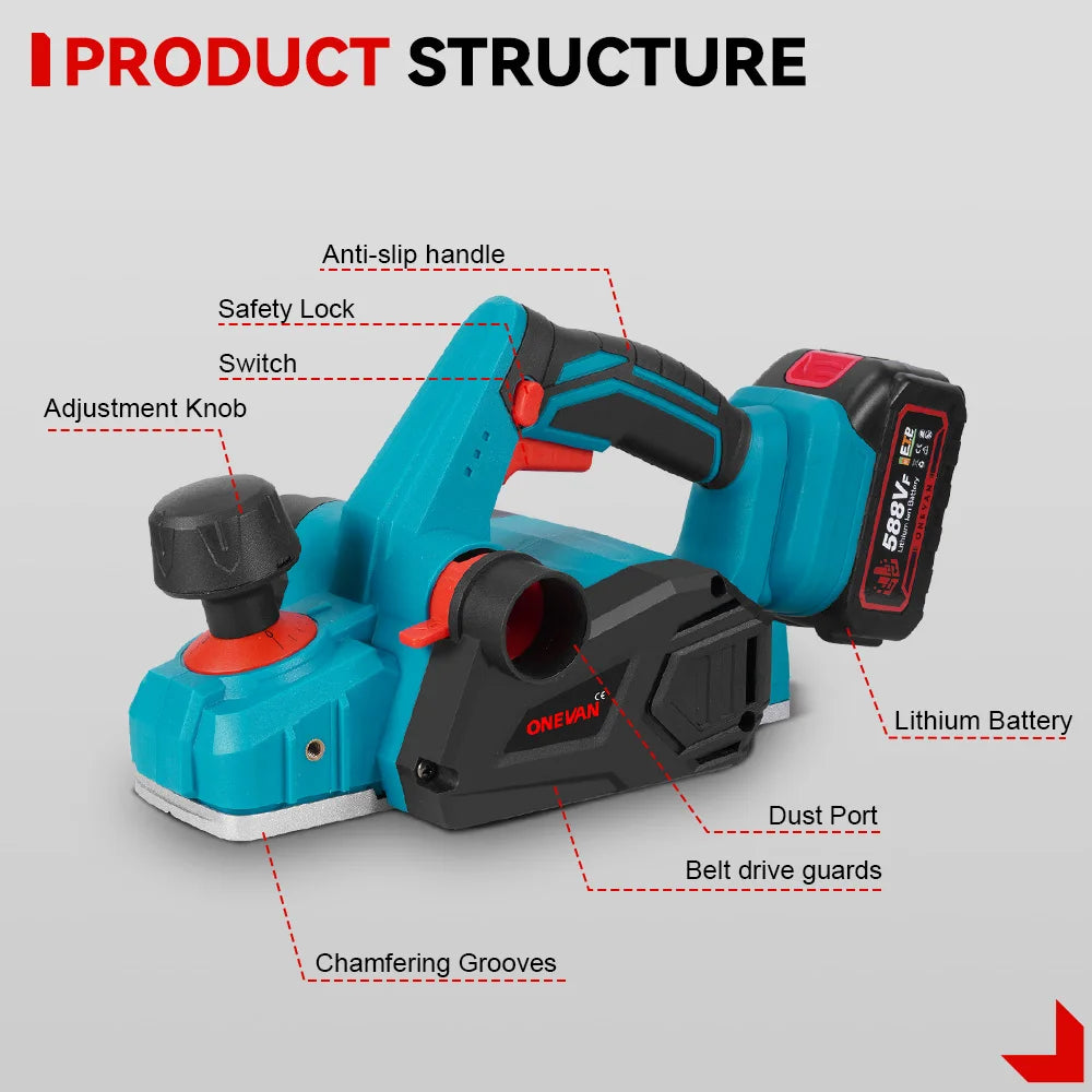 Electric Planer 30000RPM 82mm Cordless Electric Router Trimmer Planing Woodworking Cutter Power Tool For Makita 18V Battery Pin
