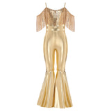 Girls Hippie Costume Cosplay Vintage 60s 70s Disco Stage Performance Dancing Jumpsuit Carnival Shiny Singer Hippies Costumes