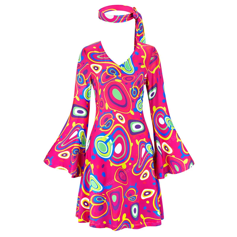 70s Costume Disco Dresses for Women Halloween Costume Sexy Hippie Costume Disco Dress with Disco Headband 70s Outfit Women