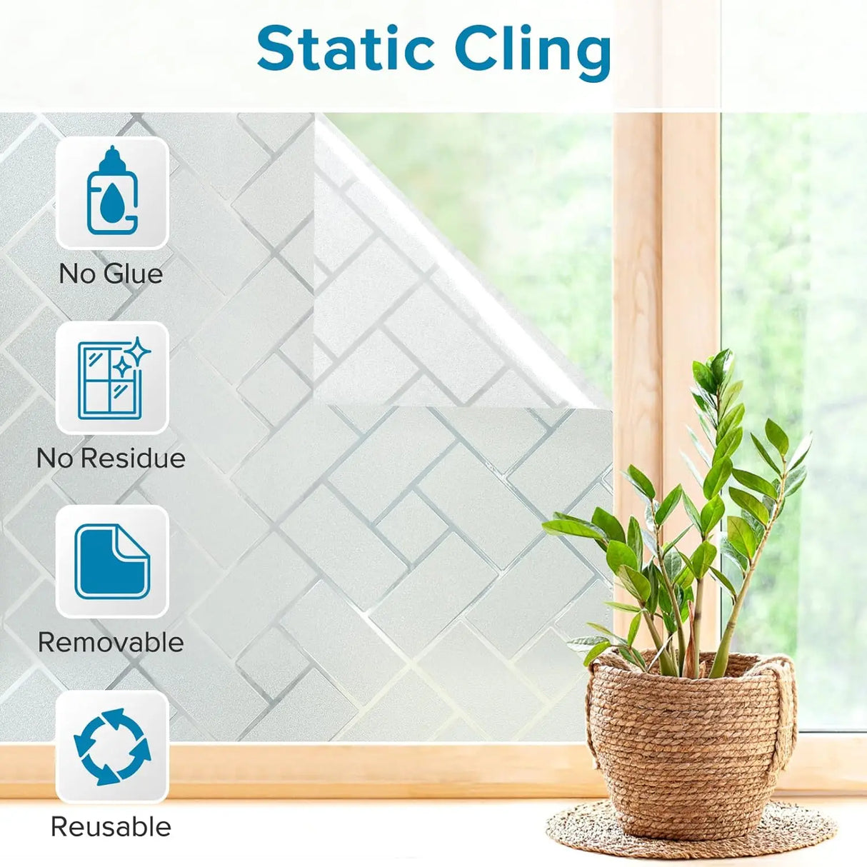 Window Privacy Film, Frosted Glass Static Cling Window Sticker, Vinyl Covering for Home Office Bathroom Decorative