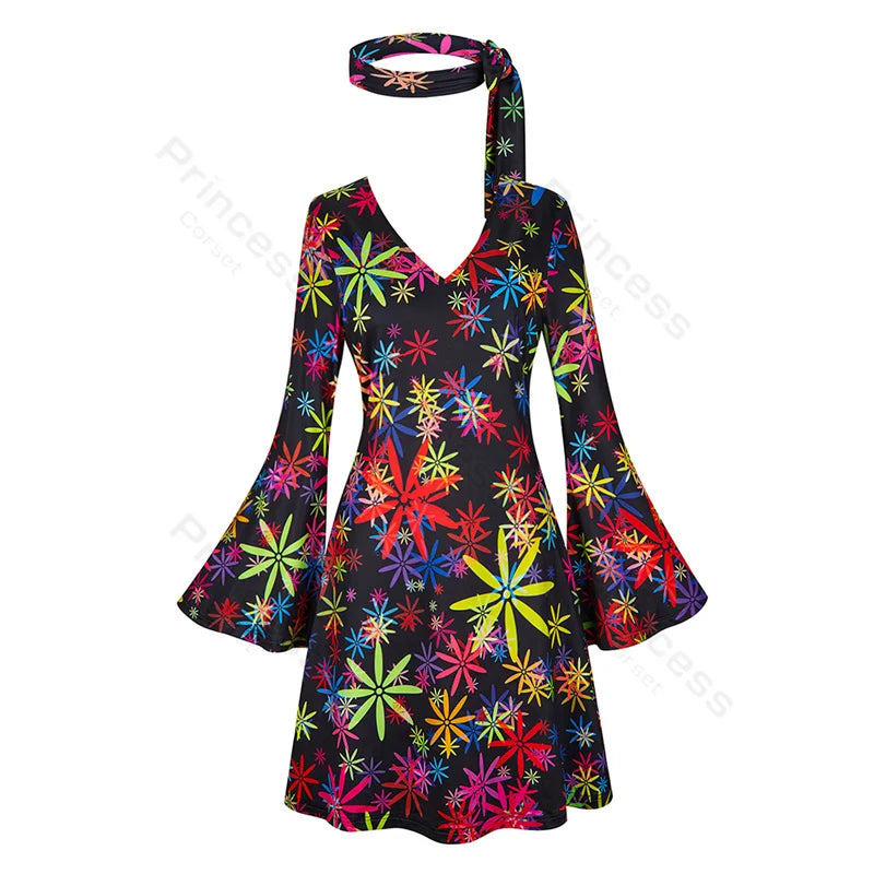 70s Costume Disco Dresses for Women Halloween Costume Sexy Hippie Costume Disco Dress with Disco Headband 70s Outfit Women