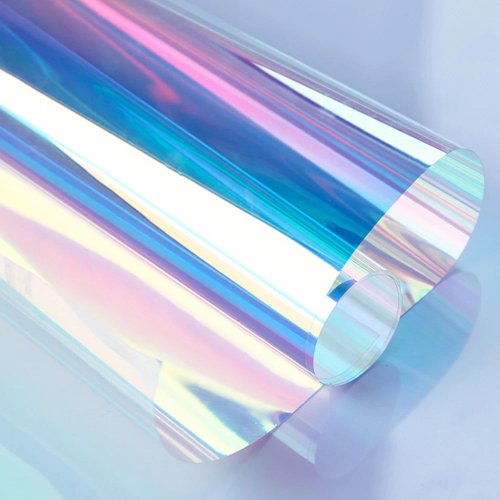 Holographic Clear Window Film Iridescent Dichroic Vinyl Decorative Glass Sticker Self-Adhesive Rainbow Cellophane DIY Home Decor