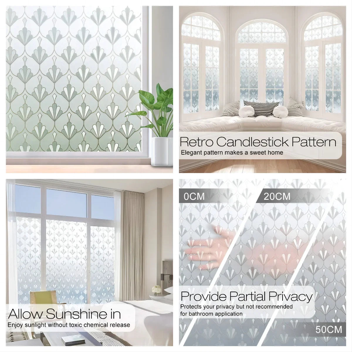 Window Privacy Film Frosted Glass Window Film Static Cling UV Blocking Removable Window Clings Opaque Window Stickers for Home