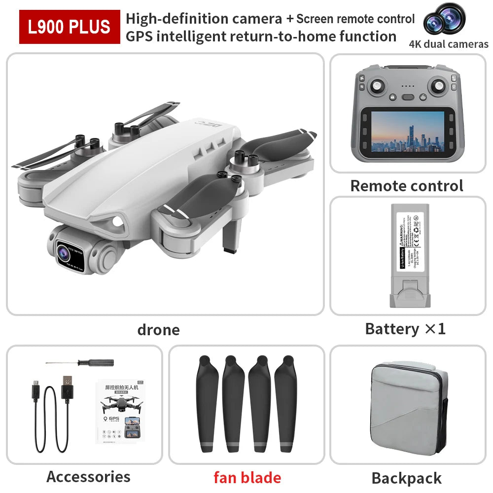 L900 PLUS GPS Drone 4K Professional HD Camera Brushless Motor 5G WIFI With Screen Remote Control FPV Dron RC Quadcopter Boy Toys