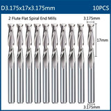 Milling Cutter 10pcs 3.175mm Shank Ball Nose End Mill 2 Flute Flat CNC Router Bits PCB Milling Cutter for Woodworking Tools