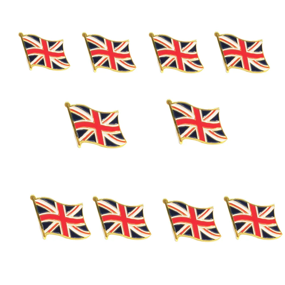 10 Pcs Waving Union Flag Lapel Pin Brooch Personalized Paint British Badges