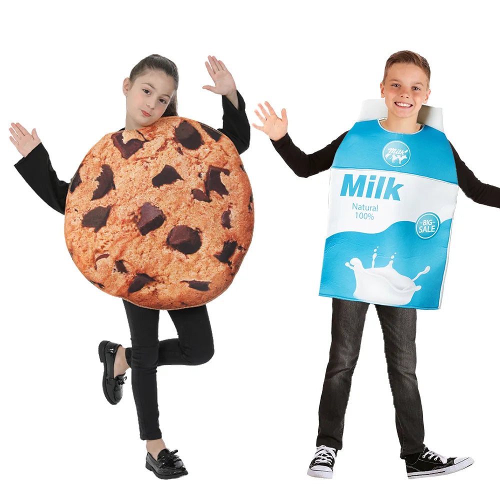 Funny Adult Kids Cookies And Milk Costume Halloween Costume For Couple Men Milk Costume Women Cookies Cosplay Performance Props