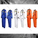 Adult Astronaut Costume for Women Men Flight Suit Costume Cosplay Space Astronaut Blue Full Body Jumpsuit with Zipper Carnival