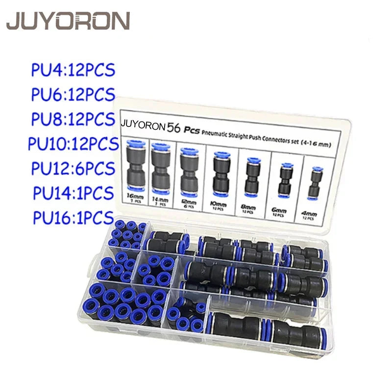 60PCS Boxed Set Air Straight Pneumatic Fittings PU Series Water Pipes Quick Release Connector Plastic Hose Couplings PU 4 6 8mm