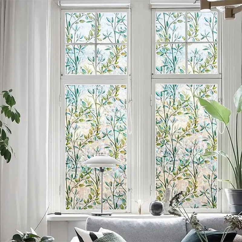 Window Privacy Film, Green Vines Leaves Double Sided Static Glass Window Clings Stickers for Home Office Glass Window Door Decor