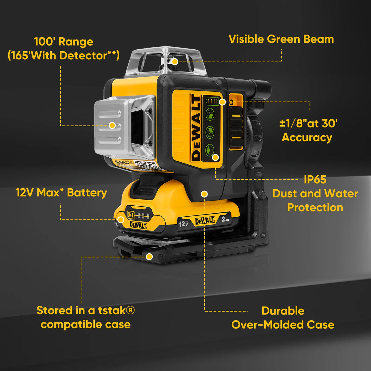 Dewalt DW089LG 3 Sides*360 Degree Vertical 12 Lines Laser Level Horizontal Green Light Level Meter Outdoor