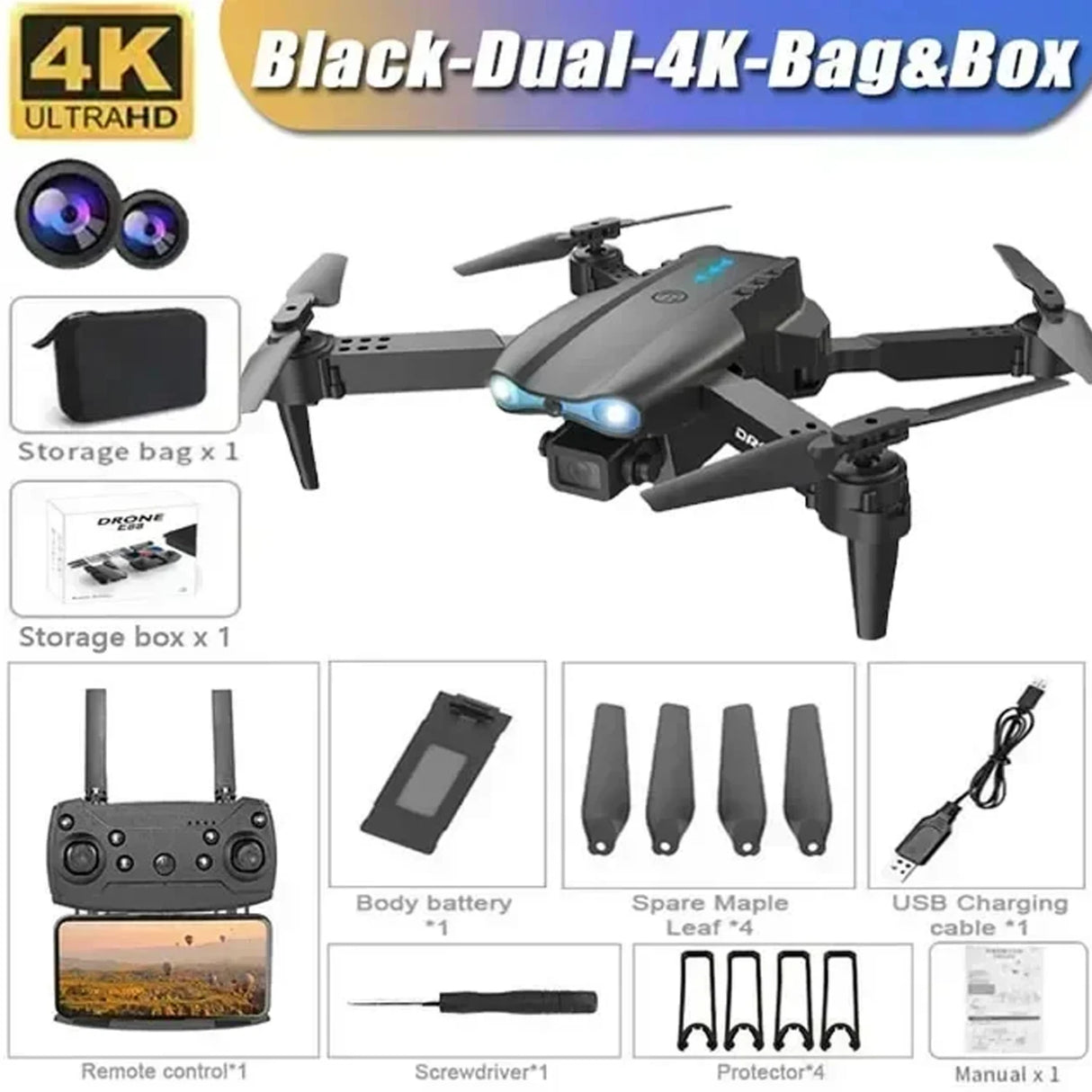 E99 PRO Drone with Flash Professional HD Dual Camera WIFI Obstacle Avoidance RC Helicopters Aerial Photography Quadcopter
