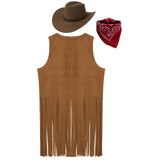 Mens Cowboy Costume Halloween Party Long Tassels 70s Hippie Cardigan Sleeveless Fringe Suede Jacket Waistcoat Vintage Vest Tops