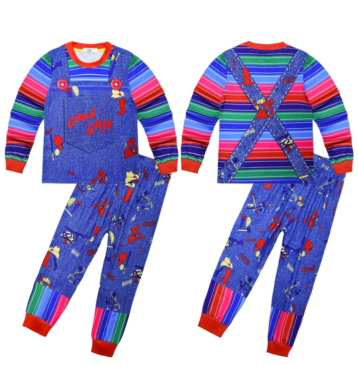 Kids Chucky Clothing for Boy Girl Long T Shirt Pants Dress Free Mask Ghost Dolls Cosplay Pyjamas Carnival Party Outfit Xmas Gift
