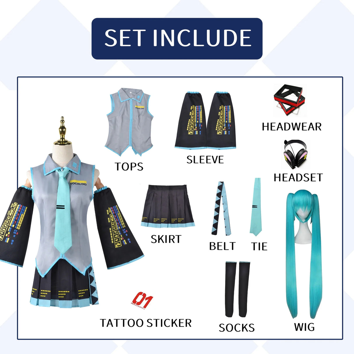 Mikuu Cosplay Costume Carnival Uniform Wig Anime Halloween Costumes Women