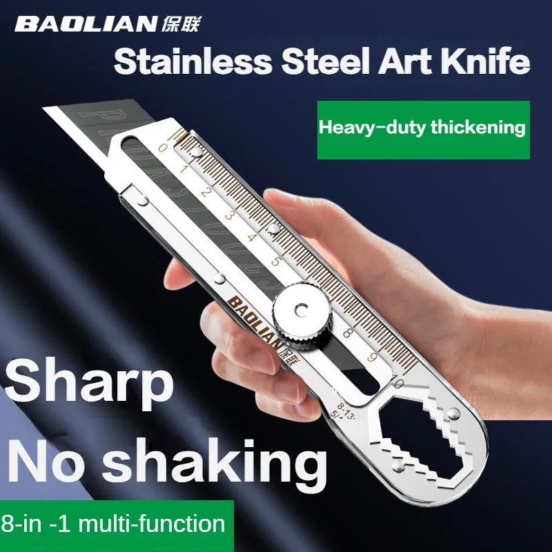 Utility Knife Box Cutter 8 In 1 Mutipurpose Stainless Steel Retractable Heavy Duty Waterproof Snap off Cutter Knife And Blades