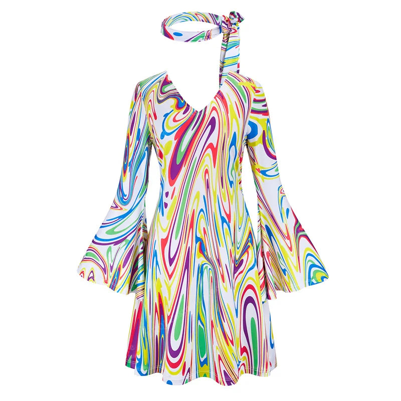 70s Costume Disco Dresses for Women Halloween Costume Sexy Hippie Costume Disco Dress with Disco Headband 70s Outfit Women