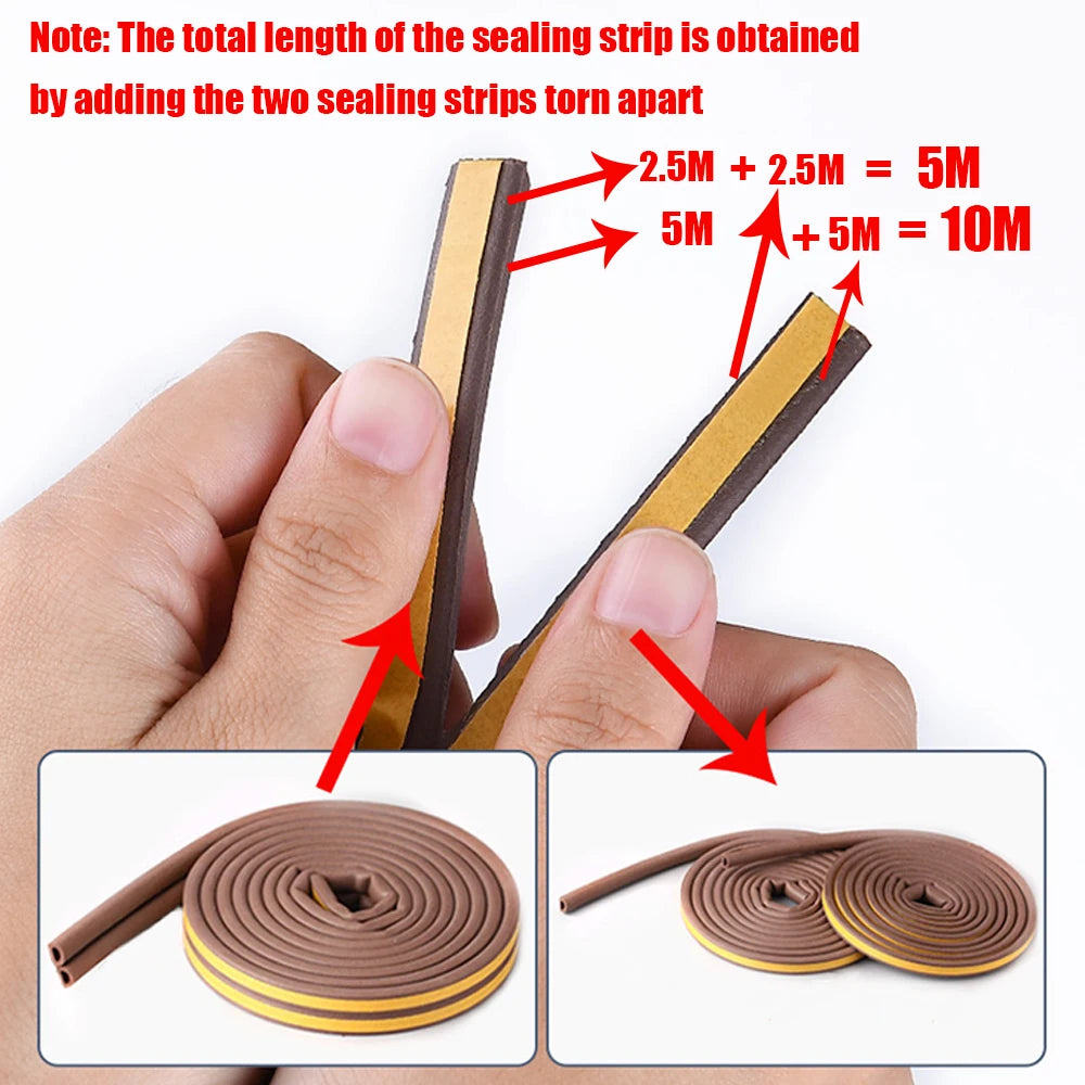 5m/10m DIEP Shape Window Seal Strip 4 Colors Self-adhesive Rubber Weather Stripping Door Windproof Insulation Noise Tape