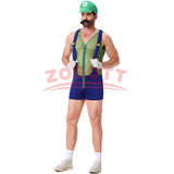 Anime Luigi Bros Cosplay Costume Red Blue Hollow Overalls Jumpsuits Costume Carnival Party Disguise Plumber Funny Onesie