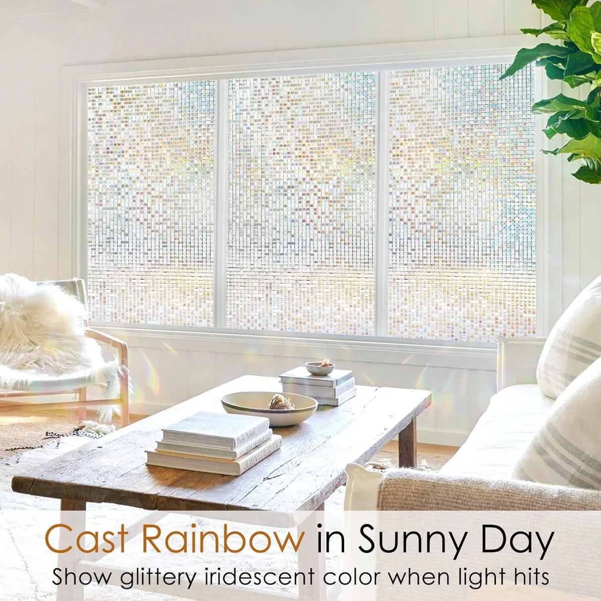 Window Privacy Film Stained Glass Window Film Mosaic Static Cling Decorative Window Vinyl, Non-Adhesive UV Blocking for Home