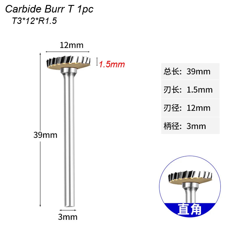 T Type Carbide Rotary File Arc Metal Cutter Bit Tungsten Hard For Aluminum Stone Plastic Carving Engraving For Dremel Metalwork