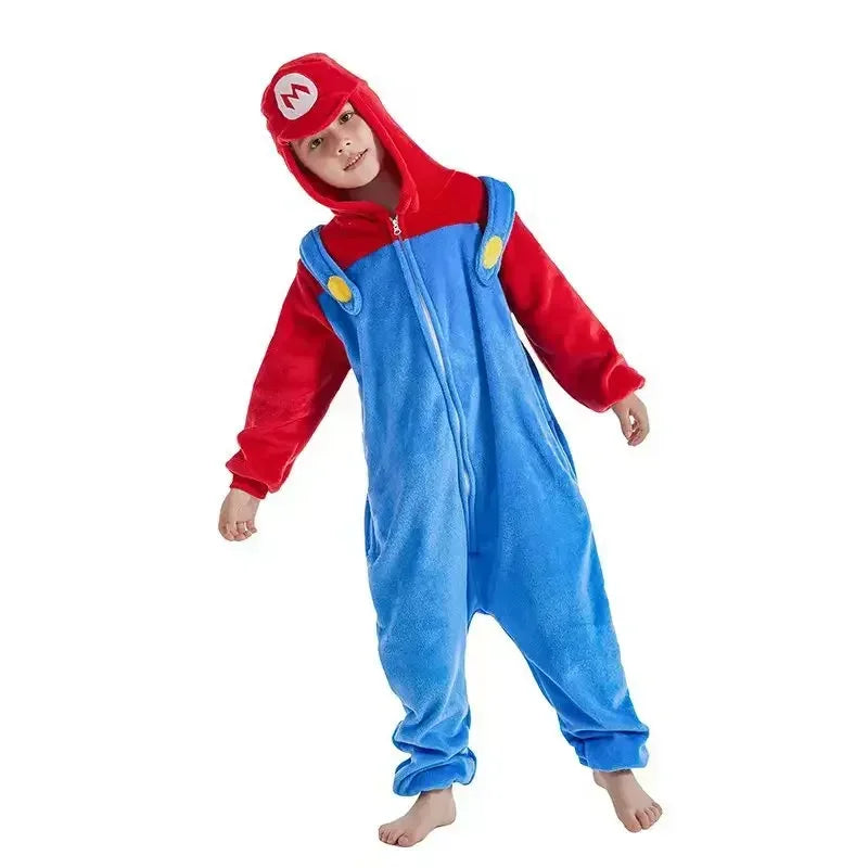 Anime Game Marios Bros Cosplay Costume Figure Luigi Cartoon Sleepwear Kigurumi Unisex Pajamas Flannel Jumpsuit Sleepwear Onesies
