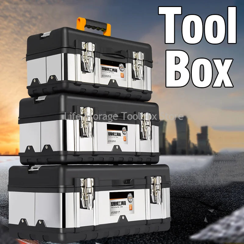 Household portable stainless steel tool box storage box industrial grade empty large toolbox suitcase metal tool organizer box