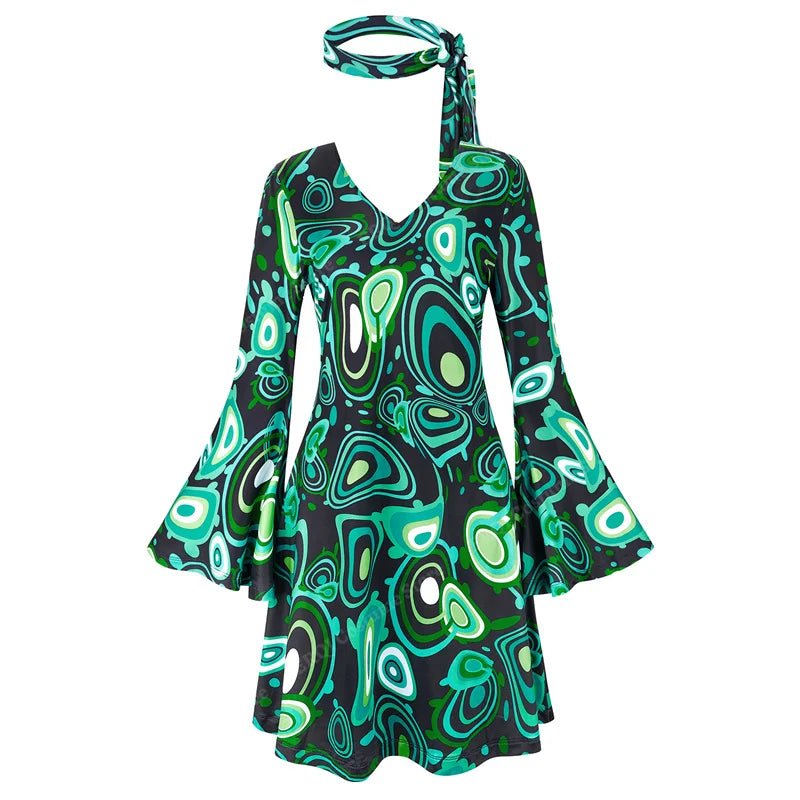 70s Costume Disco Dresses for Women Halloween Costume Sexy Hippie Costume Disco Dress with Disco Headband 70s Outfit Women