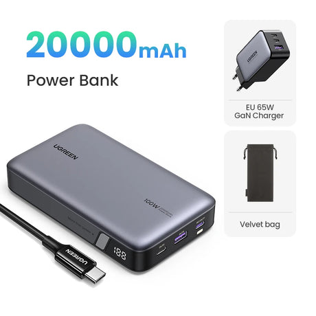 UGREEN 20000mAh portable power bank 100W fast charging