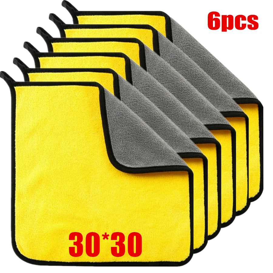 1/2/6pcs Microfiber Cleaning Towel Thicken Soft Drying Cloth Car Body Washing Towels Double Layer Clean Rags Car Accessories