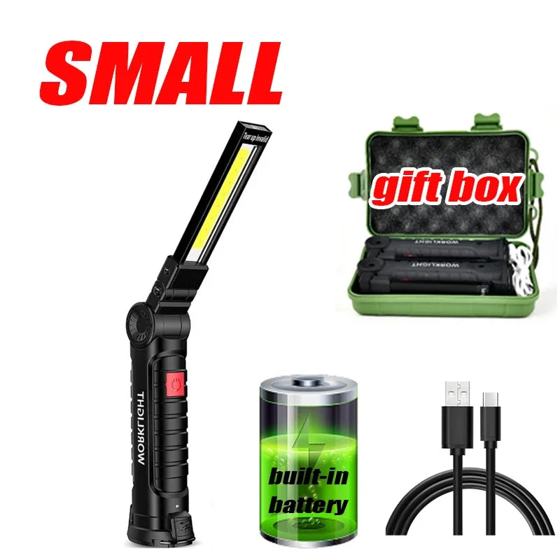 COB LED Work Light Dimmable USB Rechargeable LED Flashlight Inspection Lamp With Magnetic Hook Power Bank 18650 Battery Torch