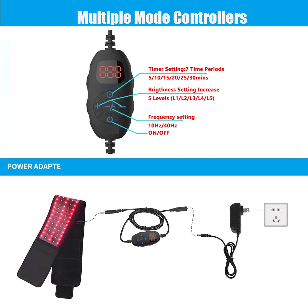 Red＆Infrared LED Light Therapy Belt 850nm 660nm Back Pain Relief Wrap Burn Fat Wrap Slimming Machine Waist Heat Pad Full Body