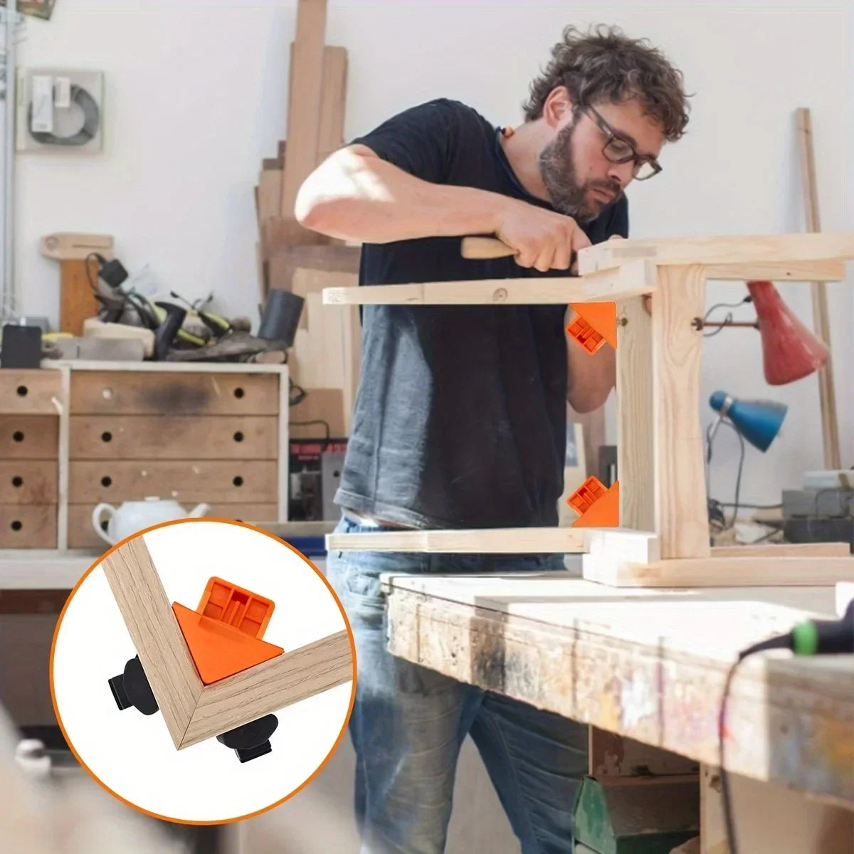 2pcs 90 Degree Corner Clamps For Woodworking, Fast Adjustable Quick Spring Loaded Woodworking Clamps,Cabinets,Photo Framing