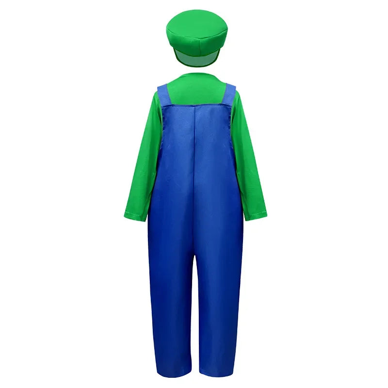 Plumber Costume Cosplay Outfit Bodysuit Children's Clothes Stage Performance Overalls Funny Sets Boy Girl Anime Role Play Outfit