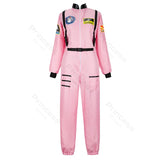 Adult Astronaut Costume for Women Men Flight Suit Costume Cosplay Space Astronaut Blue Full Body Jumpsuit with Zipper Carnival